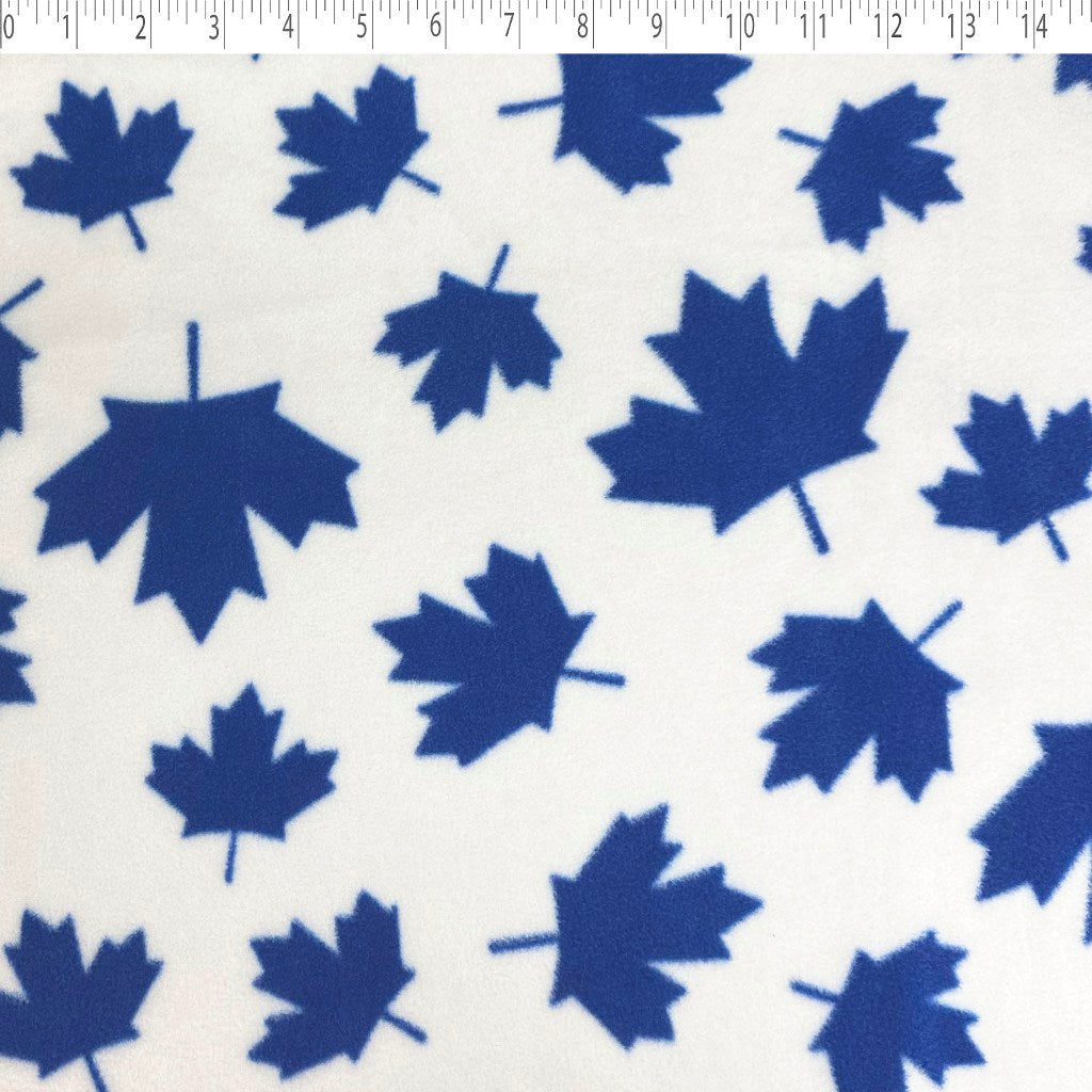 white/blue maple leaf polyester fleece