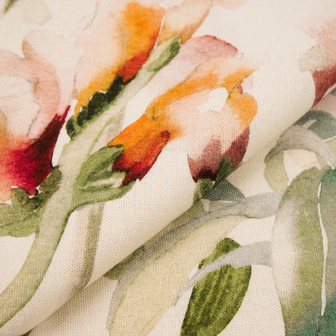 PRETTY POSIES - RAYON LINEN PRINTS - FLORAL ONE SIDE BORDER