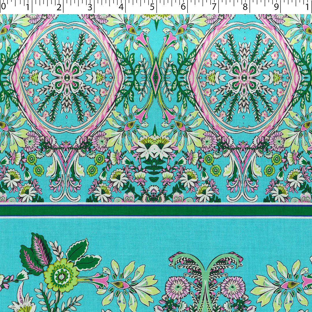 MINERVA - COTTON VOILE PRINTS - ABSTRACT PAISLEY ONE SIDE BORDER
