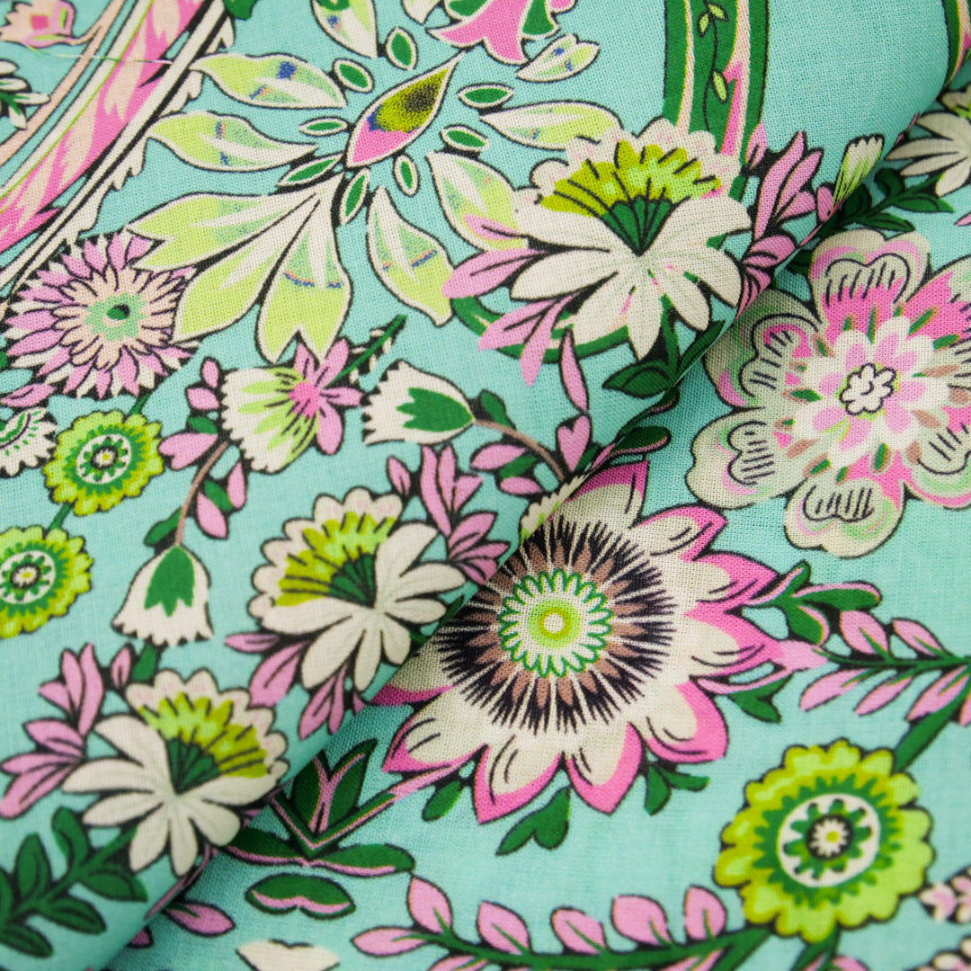 MINERVA - COTTON VOILE PRINTS - ABSTRACT PAISLEY ONE SIDE BORDER