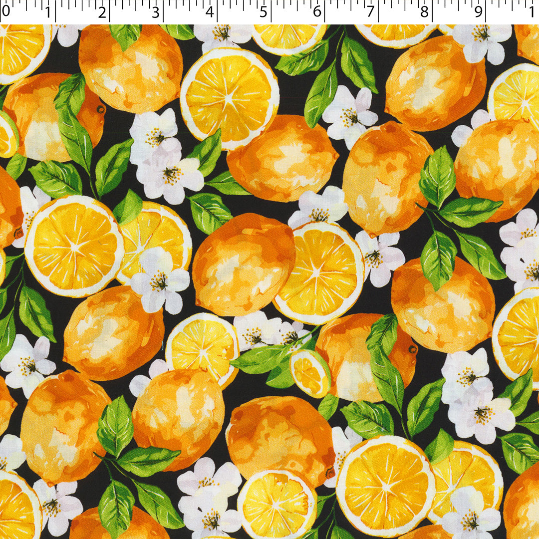 CHIT CHAT COLLECTION - STRETCH COTTON PRINTS - ORANGES & LEMONS