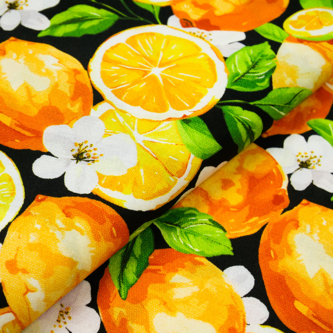 CHIT CHAT COLLECTION - STRETCH COTTON PRINTS - ORANGES & LEMONS