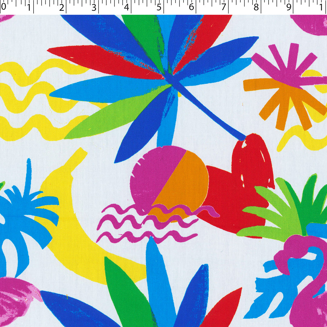 JUSTIN AND JUSTINE - COTTON POPLIN PRINTS - PALM LEAVES/BANANAS/FLAMINGO'S