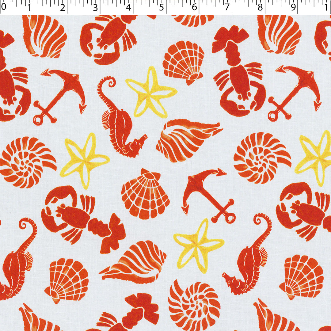 CHIT CHAT COLLECTION - STRETCH COTTON PRINTS - SHELLS/SEA-HORSE/STARFISH
