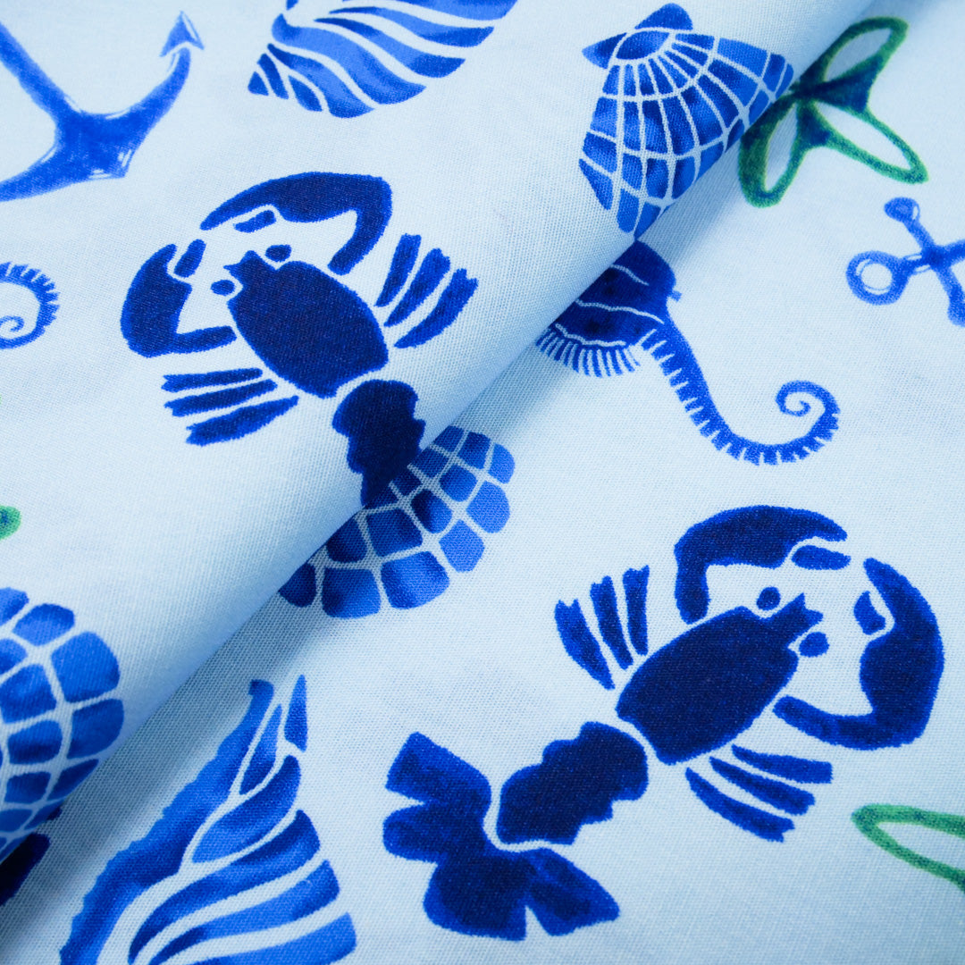 CHIT CHAT COLLECTION - STRETCH COTTON PRINTS - SHELLS/SEA-HORSE/STARFISH