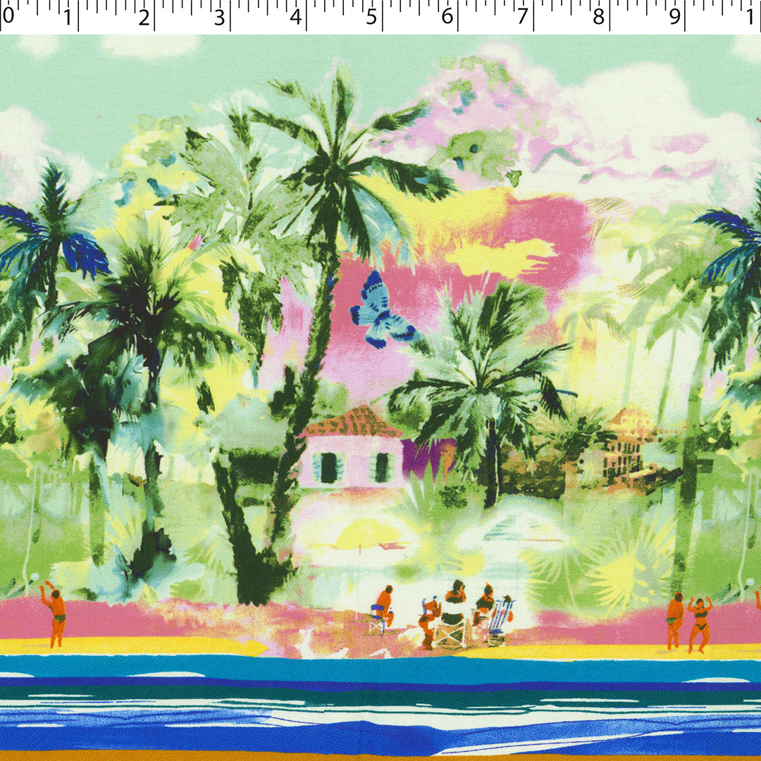 CHIT CHAT COLLECTION - STRETCH COTTON PRINTS - TROPICAL PARADISE ONE-SIDE BORDER