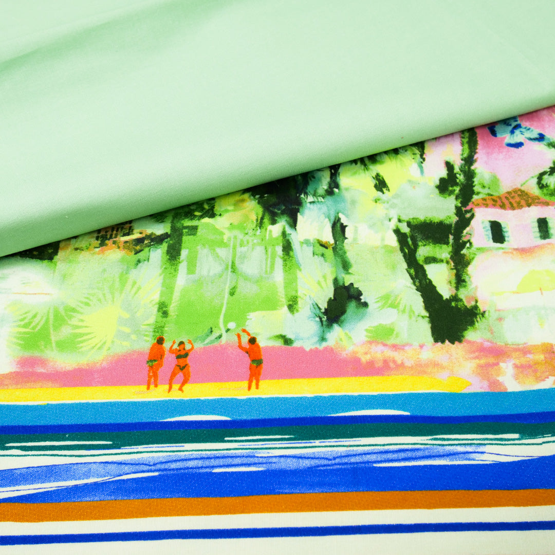 CHIT CHAT COLLECTION - STRETCH COTTON PRINTS - TROPICAL PARADISE ONE-SIDE BORDER