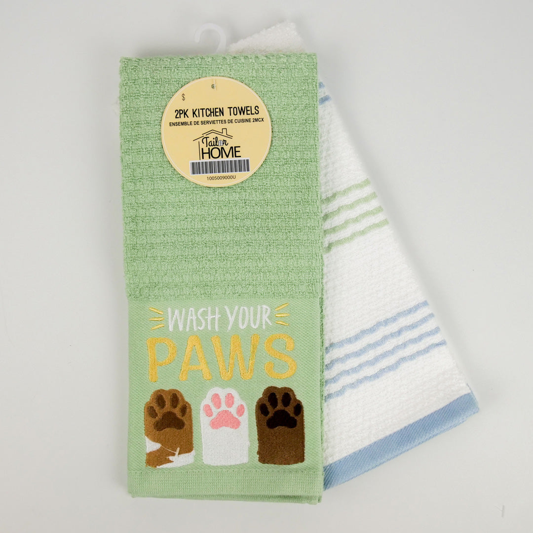 2PK KITCHEN TOWELS - WASH YOUR PAWS