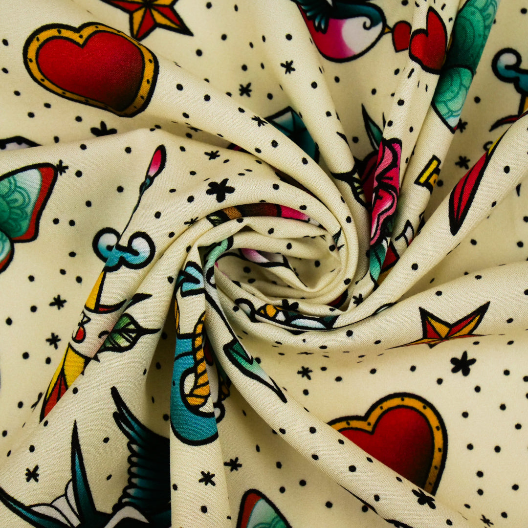 CHARLIE-RAYON POPLIN PRINTS-HEARTS / DICE