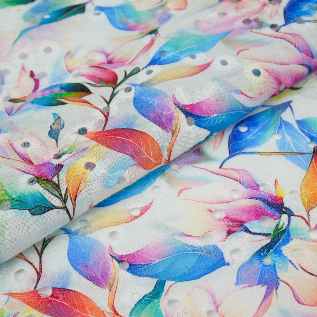 CONVENT GARDEN - COTTON EMBROIDERED PRINT - TROPICAL LEAVES