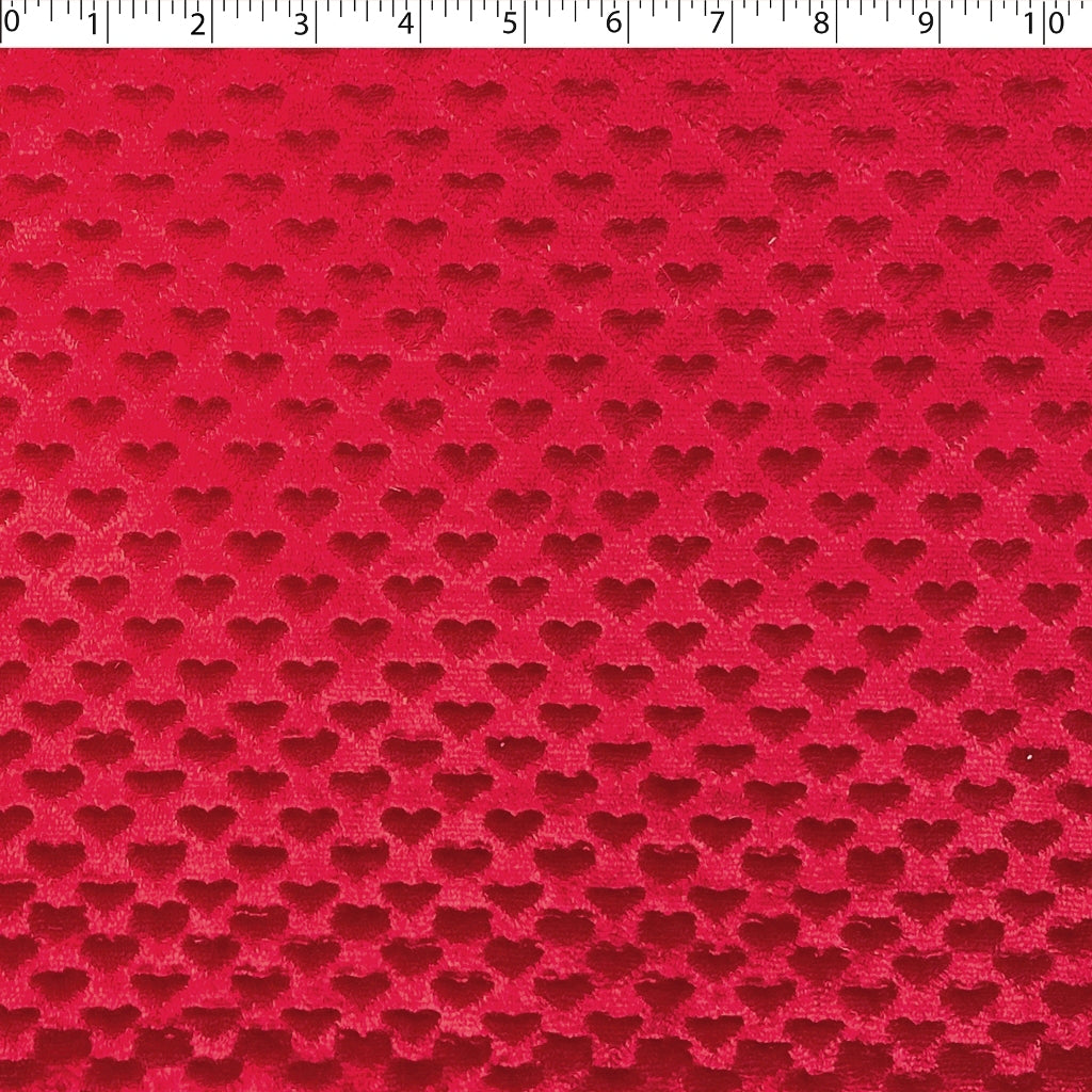 red polyester embossed hearts chenille