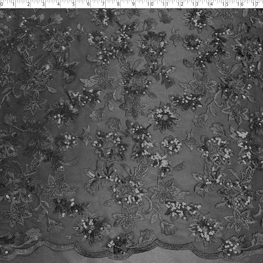 LUCIANA EMBROIDERED SEQUIN TULLE - FLOWERS n LEAVES