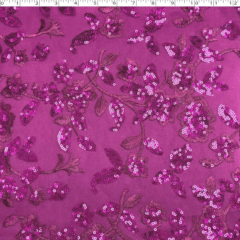 LUCIANA EMBROIDERED SEQUIN TULLE - FLORAL CLUSTERS