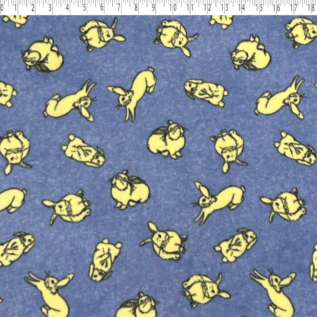 periwinkle and yellow medium polyester fleece with rabbits