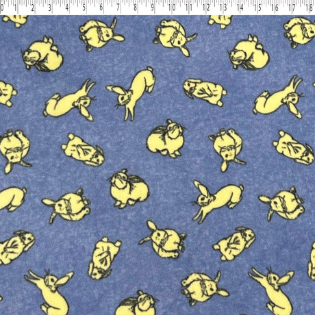 periwinkle and yellow medium polyester fleece  with rabbits