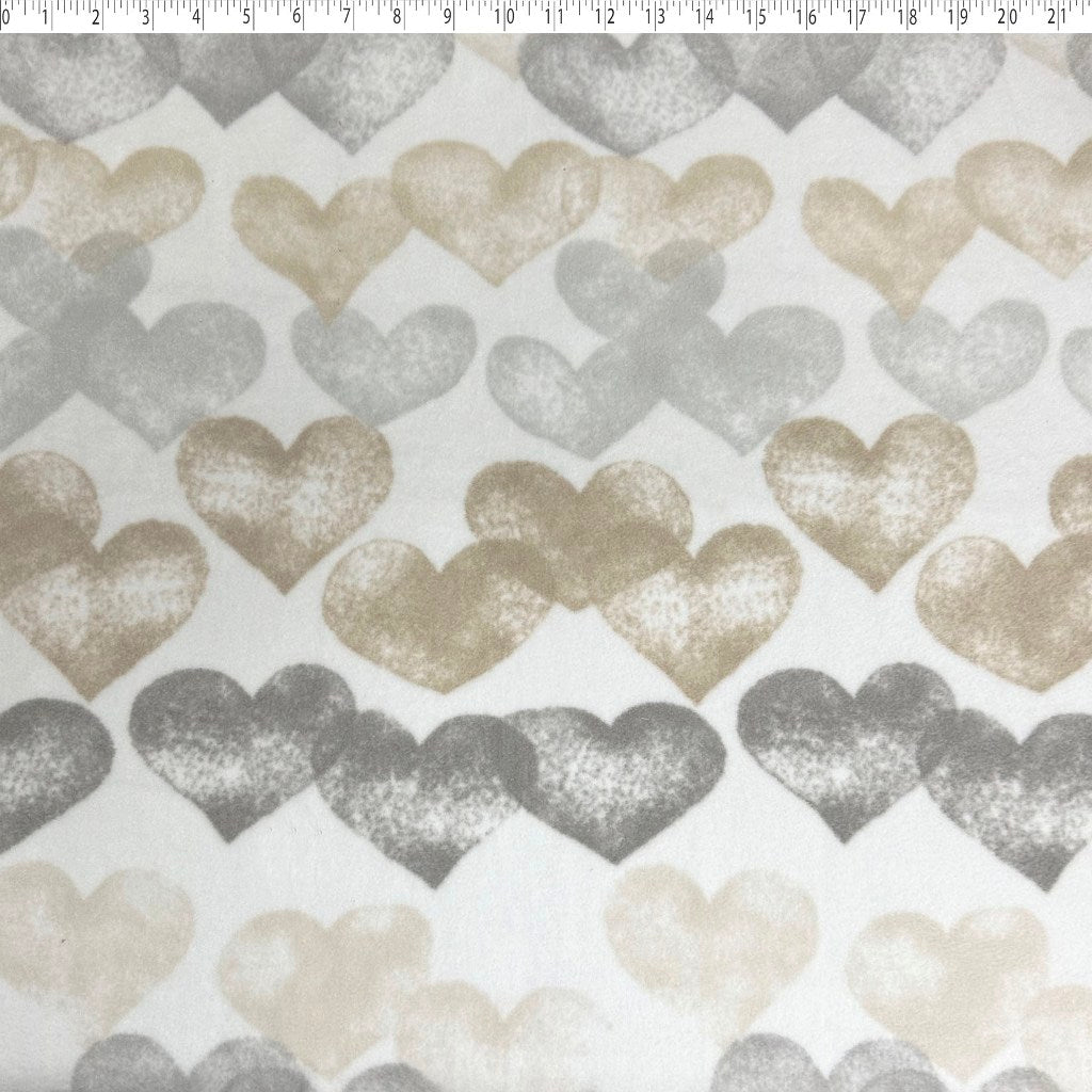 neutral hearts in a row fleece print