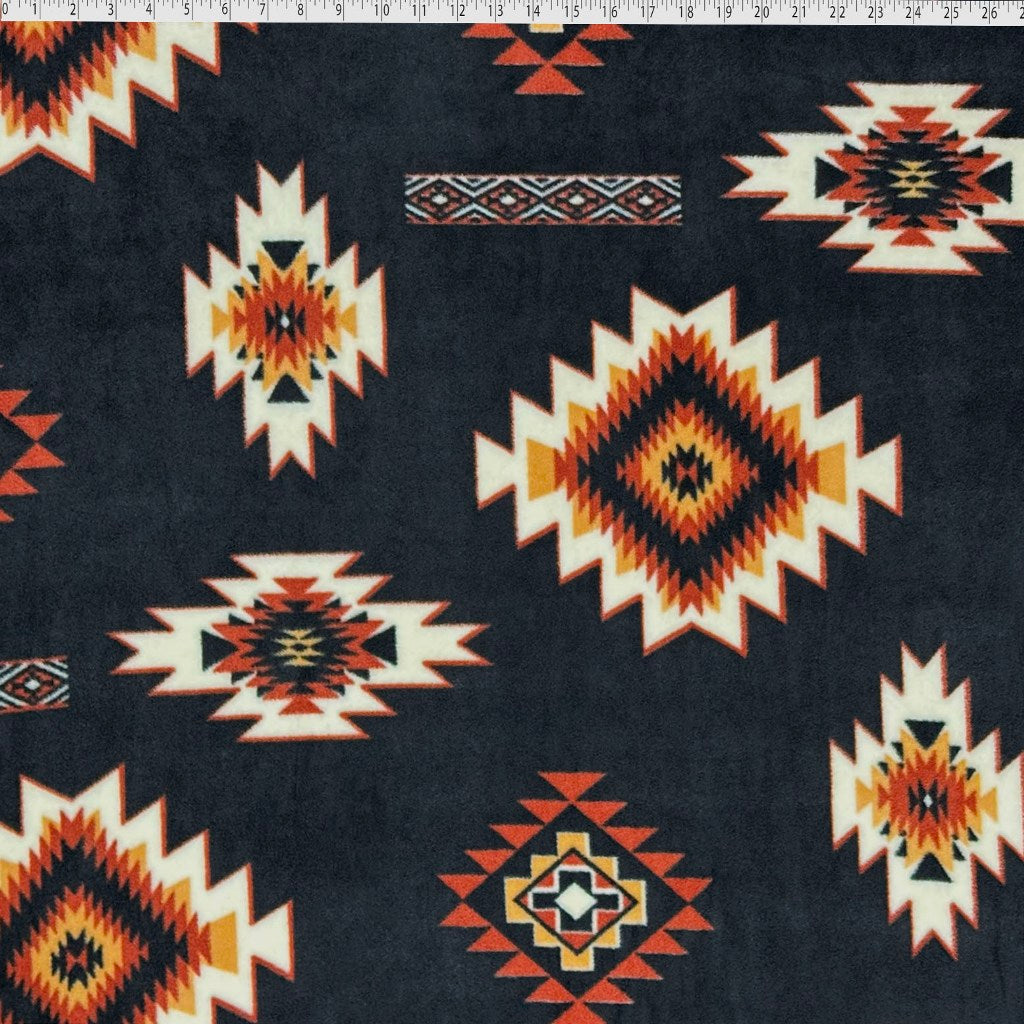 black / rust southwest blanket fleece print