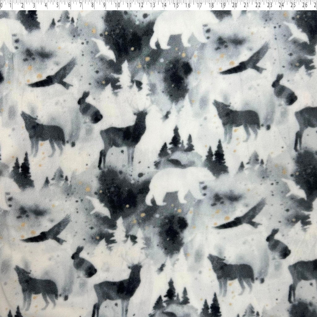 gray winter woodland fleece print
