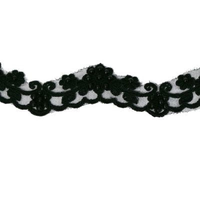 2.8CM (1 1/8") SCALLOPED BRIDAL LACE TRIM WITH FAUX PEARLS
