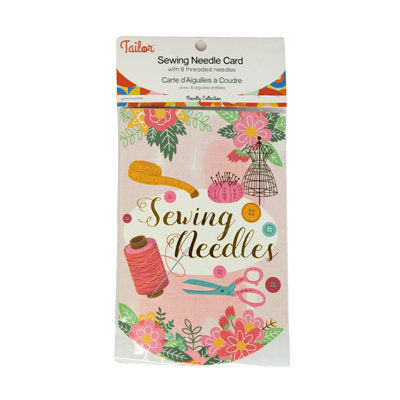 SEWING NEEDLE CARD WITH 8 THREADED NEEDLES