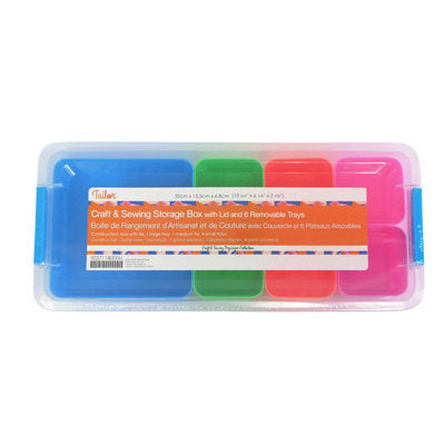 CRAFT AND SEWING STORAGE BOX WITH LID AND 6 REMOVABLE TRAYS