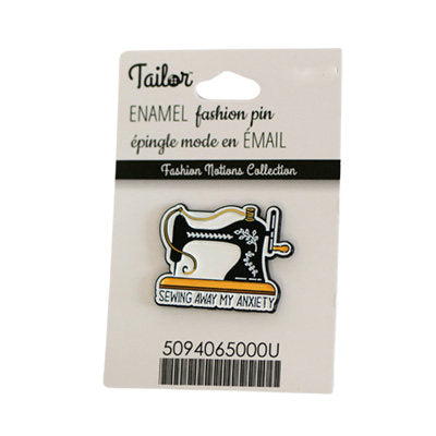 FASHION ENAMEL PIN - SEWING MACHINE W/ QUOTE