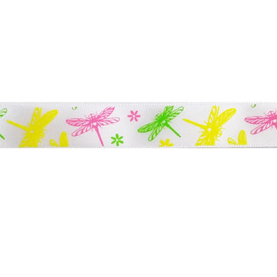 SINGLE FACE SATIN RIBBON 16mm - DRAGONFLY PRINT