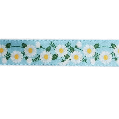 SINGLE FACE SATIN RIBBON 16mm - BLUE WITH DAISY PRINT