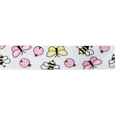 SINGLE FACE SATIN RIBBON 25mm - LADYBUG & BUTTERFLY PRINT