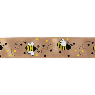 SINGLE FACE SATIN RIBBON 25mm - FLYING BEE PRINT
