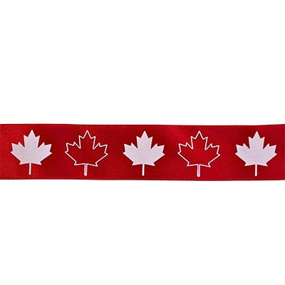 25MM (1") SINGLE FACE SATIN MAPLE LEAF RIBBON