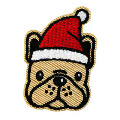 APPLIQUE BULLDOG WITH SANTA HAT IRON ON/STICK ON