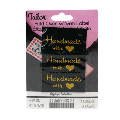 METALLIC HANDMADE WITH LOVE LABEL - SEW ON FOLD OVER