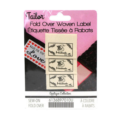 HANDMADE W/ LOVE- BORDER LABEL - SEW ON FOLD OVER