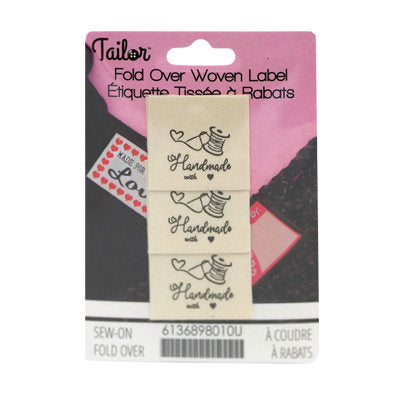 HANDMADE WITH LOVE- THREAD LABEL - SEW ON FOLD OVER