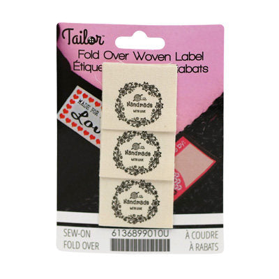 HANDMADE WITH LOVE- KNITTING LABEL - SEW ON FOLD OVER