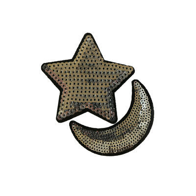 SEQUIN STAR & MOON APPLIQUE 8X8CM & 5.2X7.5CM