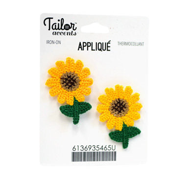 CROCHET APPLIQUE SUNFLOWERS SET 2.8CM X 3.8CM