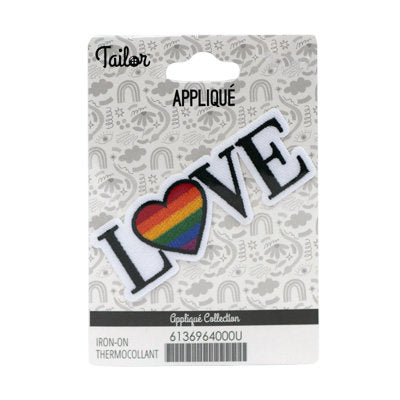 APPLIQUE LOVE WITH RAINBOW HEART - IRON ON 3*8.2CM