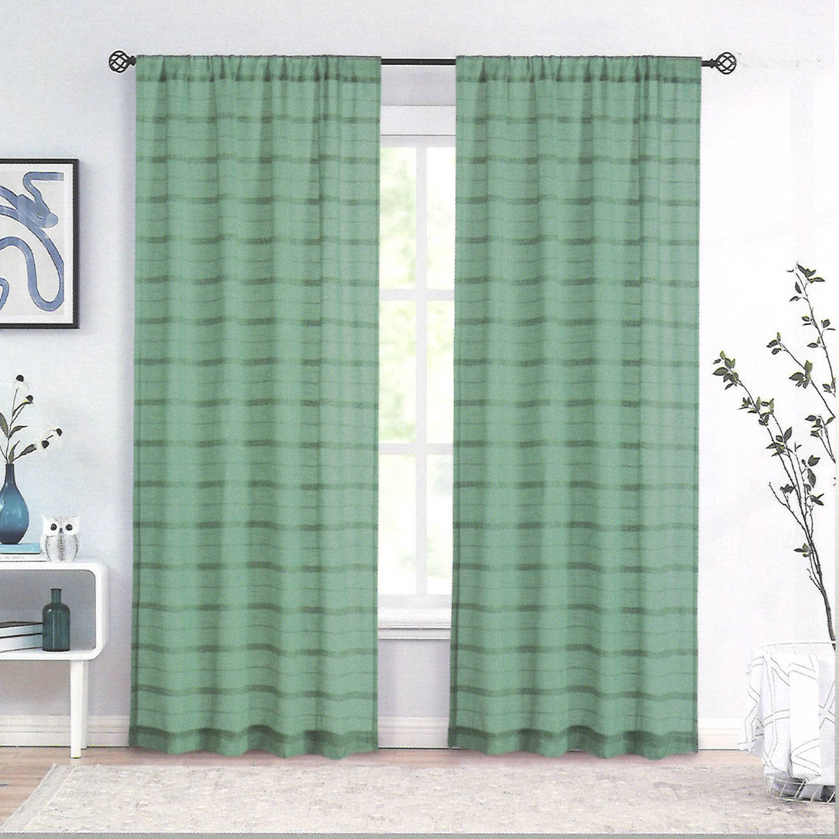 CARNABY STRIPE ROD POCKET PANEL - SAGE