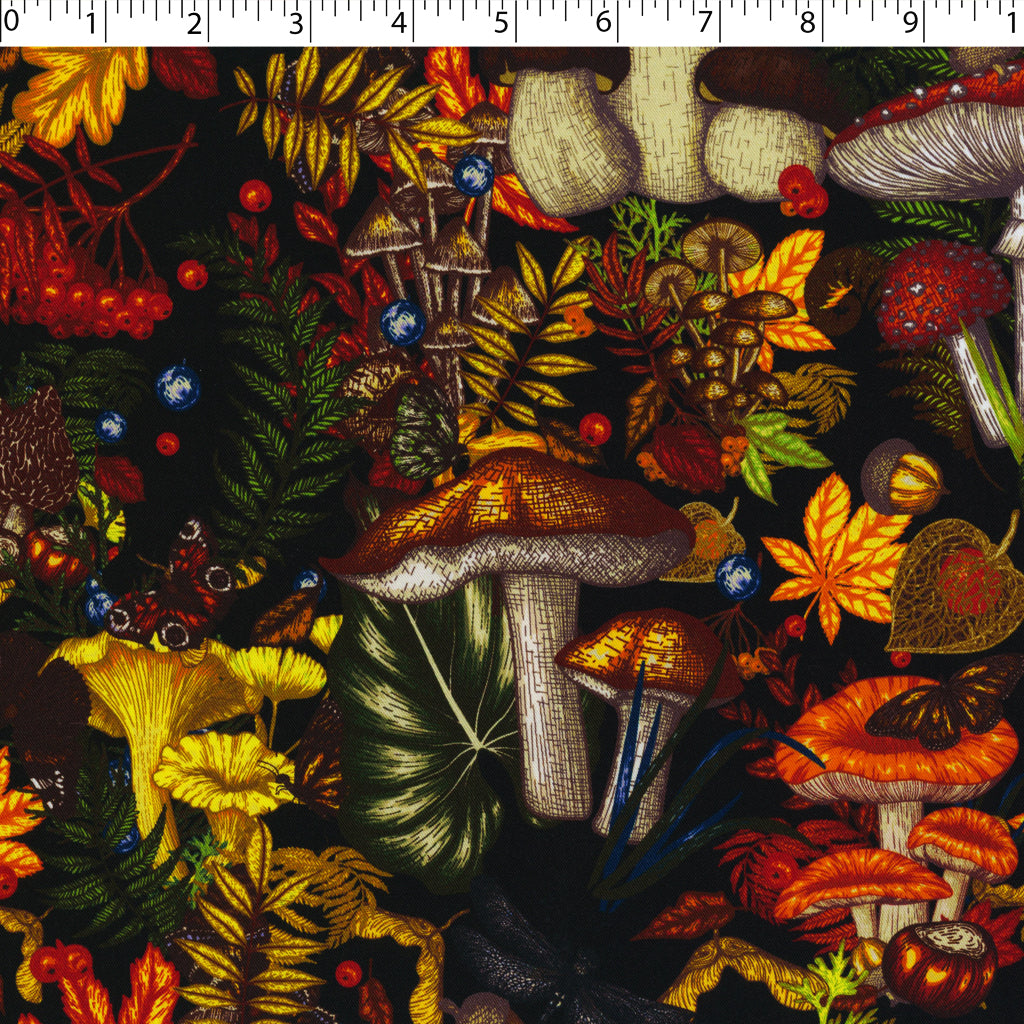 SABRINA RAYON TWILL PRINTS - WILD MUSHROOMS AND ACORNS