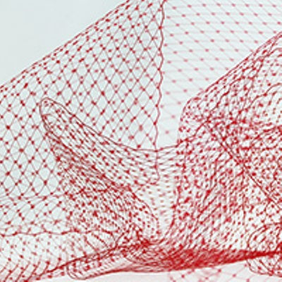 red nylon hat netting scalloped on both edges 9 inches wide