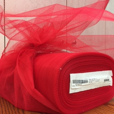 red nylon netting with a crisp hand