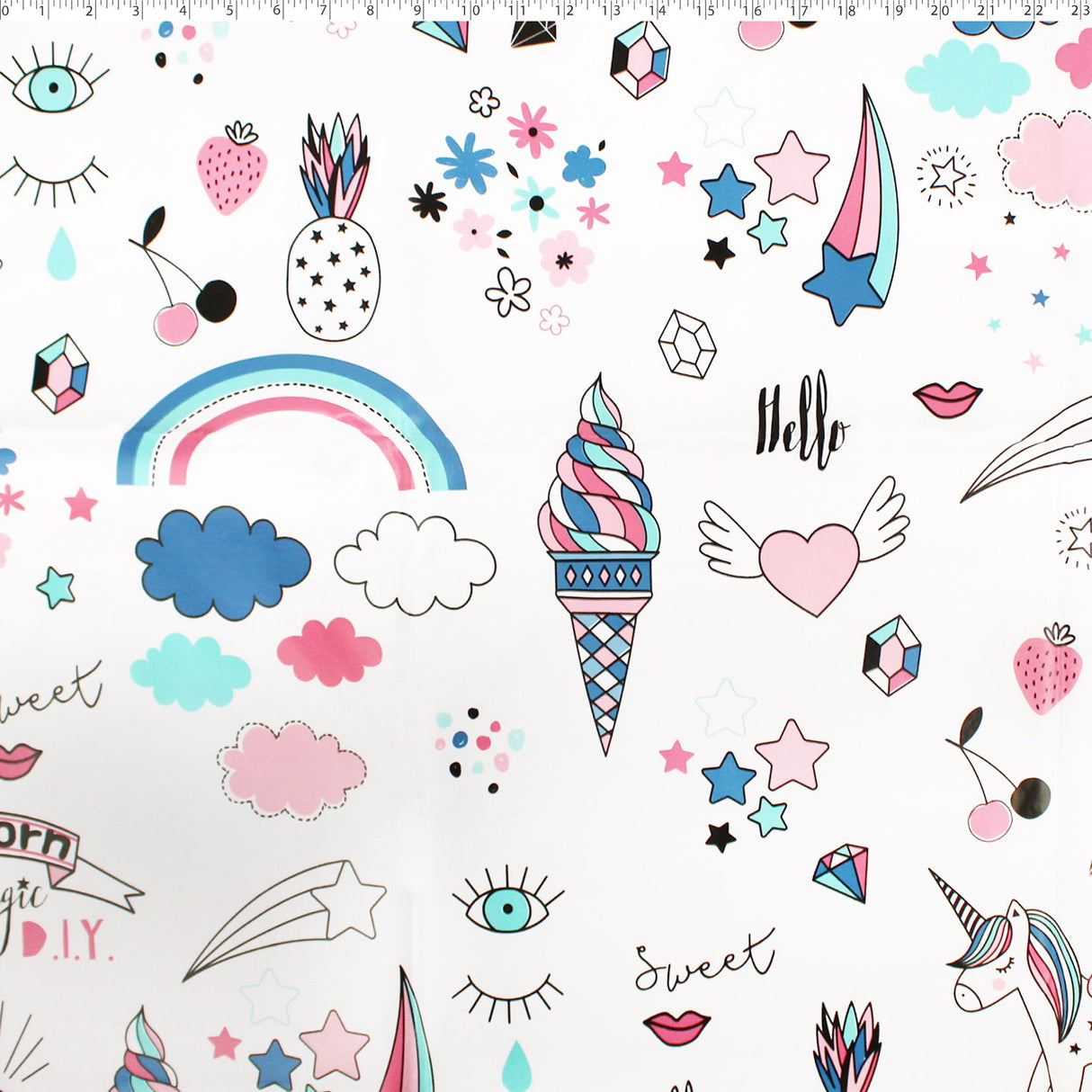 White vinyl tabling unicorn dream print