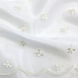 ivory daisy embroidered mesh with scapolled edge