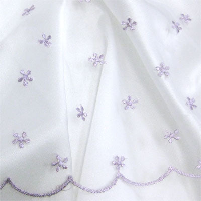 lilac daisy embroidered mesh with scapolled edge