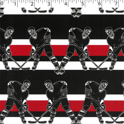 black ground cotton flannelette with hockey players