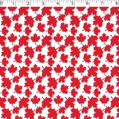 medium weight cotton on white background with all over red small leaf print