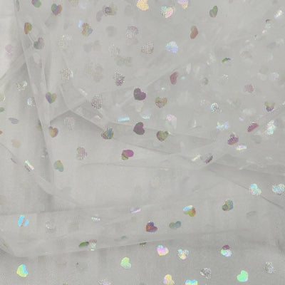 white shimmering hearts tulle