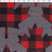 grey mix medium weight polyester fleece with large red and black buffalo print maple leaf.